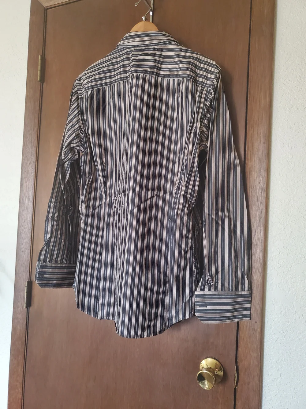 Banana Republic Black And Tan Vertical Stripe Dress Shirt